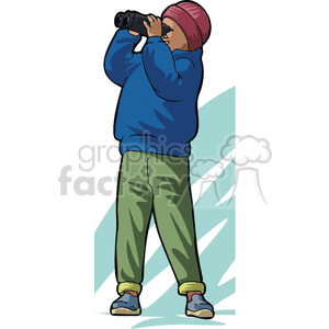 Cartoon boy looking through binoculars 