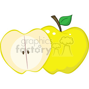 129312 RF Clipart Illustration Whole And Cut Yellow Apple