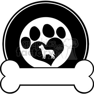 Royalty Free RF Clipart Illustration Veterinary Black Circle Label Design With Love Paw Dog And Bone
