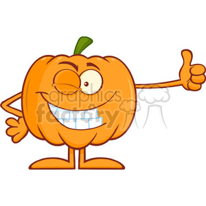 Royalty Free RF Clipart Illustration Winking Halloween Pumpkin Mascot Character Giving A Thumb Up