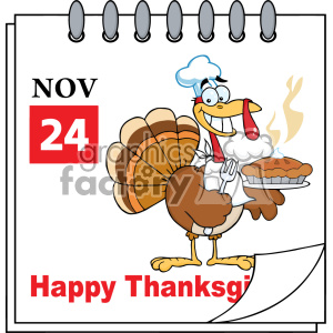 Calendar Page Turkey Chef With Pie Vector