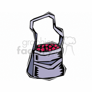 The clipart image depicts a grey basket with a handle, filled with red berries. The design is simple and stylized, suitable for use in various agricultural or food-related themes.