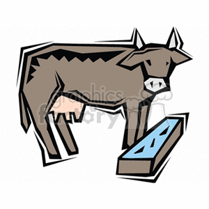 The clipart image shows a stylized illustration of a brown cow standing next to a water trough. The cow appears to be on a farm, which is a common setting for agricultural operations involving cattle.