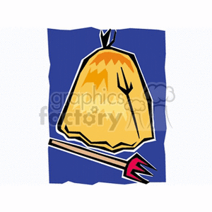 This clipart image features a stylized depiction of a haystack and a pitchfork, elements commonly associated with agricultural settings such as farms.