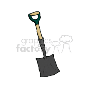 The clipart image shows a square-shaped shovel, which could be used in construction or gardening. The head is a dark gray color, with a brown and green handle
