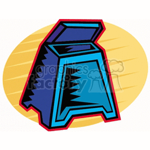 The clipart image shows a cartoon-style blue garbage or trash can. It appears to be open at the top, suggesting it's ready to receive trash.