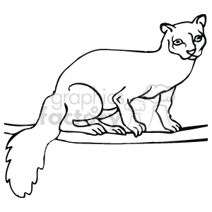 The clipart image shows a line art drawing of a lemur sitting on its hind legs with both of its front paws standing. The lemur is depicted facing the viewer with its large eyes, small nose, and pointy ears visible. It is standing on a branch, most likely high up in the canopy
