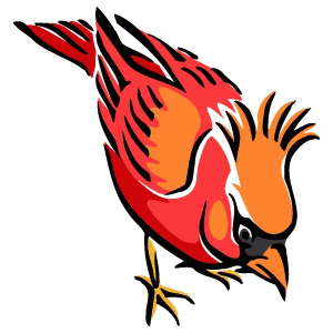 The clipart image shows a red bird called a cardinal. It has a distinctive crest on its head, a black mask around its eyes, and a bright red body.
