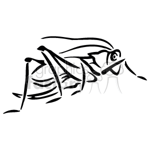 The image is a line drawing of a grasshopper. It's a simple, stylized representation of the insect, highlighting features such as its long hind legs, which are adapted for jumping, its antennae, and its wings folded along its back.