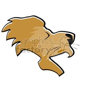 The image shows a stylized illustration of a lion's head. The lion is depicted in profile with prominent mane features and appears to be roaring or growling. 