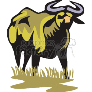 The image is a stylized clipart representation of what appears to be an ox or a wildebeest. It features the animal standing in grass, with distinctive horns and a mane. The design is simplified, using blocks of color to define the animal's shape and features.