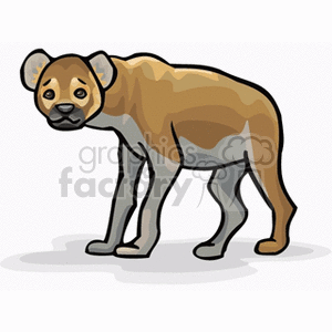 The image depicts a cartoon representation of a single animal that appears to be a hyena based on its distinctive features, such as its powerful build, round ears, and patterned coat. The animal is portrayed in a standing position with a somewhat stooped posture typical of a hyena.