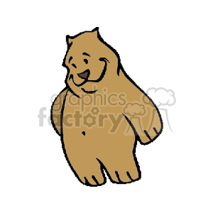 The clipart image contains a brown bear standing upright. The bear is smiling, appearing friendly and happy, with a simple and cute design representative of cartoon animals.