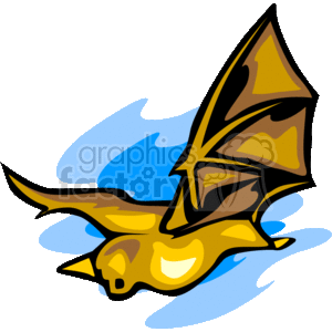 This is a stylized clipart image of a brown bat in flight. The bat's wings are outstretched, and it has a prominent set of ears, characteristic of many bat species. The background suggests it is flying during the night time, which may evoke themes of Halloween or allude to the nocturnal nature of bats. The mention of Myotis lucifugus refers to a species known as the little brown bat, which is common in many parts of North America