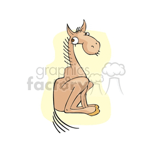 Cartoon brown horse sitting down