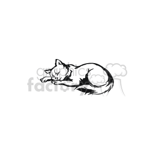 The clipart image shows a cat that is sleeping or resting. You can see the cat's body curled up, its head resting on its paws, and its eyes closed, portraying a calm and relaxed state often associated with cats when they're tired or asleep.
