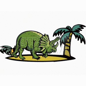 The clipart image features a green triceratops near a palm tree, likely representing an ancient prehistoric scene.
