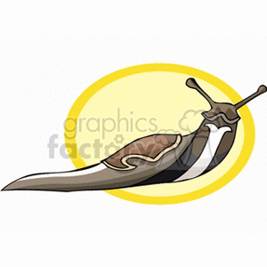 This clipart image features a stylized illustration of a slug. The slug has a brown and grey color pattern on its back and is set against a yellow, circular background that could represent the sun or a spotlight.