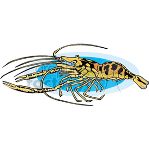 The clipart image shows a single colorful lobster depicted against a light blue background, which suggests water. It is a stylized representation rather than a photorealistic one.