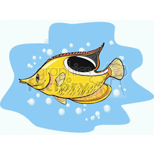 The clipart image features a stylized representation of a yellow tropical fish with prominent black markings and bubbles around it, indicating that it is underwater.