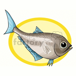 This is a clipart image featuring a stylized illustration of a fish. The fish is depicted with a simple and cartoonish design. The fish has noticeable fins, a tail, and an eye, with a slight gradient in the coloration from gray to white.