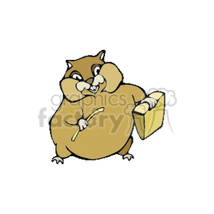 The clipart image features a cartoon illustration of a chubby rodent that appears to be a hamster or gerbil, holding a piece of cheese. The colors are limited to shades of brown, beige, and yellow for the cheese.