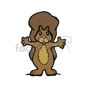 The clipart image features a cartoonish brown squirrel. The squirrel is standing upright with its arms outstretched. The squirrel has a lighter-colored belly, a small pink nose, and appears to be smiling.