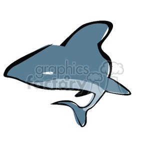 The image depicts a stylized clipart representation of a shark. The shark is colored in shades of blue and gray, indicating it may be underwater or associated with the ocean theme.