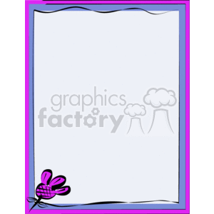 This is a clipart image of a decorative frame or border. The border features a bold purple outline with wavy black lines near the edges. On the bottom left corner, there's a stylized depiction of a purple flower accent that adds a touch of design to the otherwise plain frame. The center of the image is a white blank space, suitable for adding text or other content.