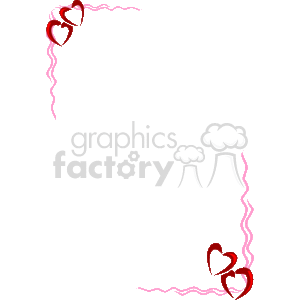 This is a decorative frame featuring shiny red hearts. The hearts are positioned at the corners and the sides of the frame, with ribbon-like lines connecting them. It's designed to convey a theme of love, commonly associated with Valentine's Day. The background is transparent, which means you can overlay it onto another image or use it as a photo frame or decorative border in a document or graphic project.