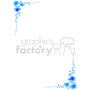 The image shows a decorative clipart border or frame featuring a blue winter or Christmas theme. There are snowflakes of varying sizes and designs scattered around the edges, with some stylized ice crystals or frost patterns accentuating the corners. The background of the image is transparent, so this border can be superimposed over any desired background on documents, cards, or any creative projects that require a wintry touch.