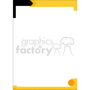 The image is a vertical clipart of a frame or border. It is predominantly a golden or yellow color. There are geometric shapes and lines used as decorative elements to enhance the border's appearance. The design includes a top corner edge that is folded down and a circular badge-like shape at the bottom. It’s a graphic element typically used for certificates, awards, or as an ornamental page layout enhancement.