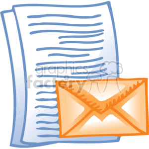 The clipart image shows a stack of papers or documents alongside an envelope. These items are often associated with office work, legal matters, or business correspondence. The papers might represent documents, agreements, or paperwork, while the envelope suggests mail or communication. These are common business supplies found in a workplace.