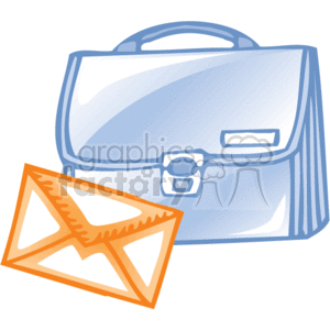 The image contains a blue briefcase, typically used for carrying documents or a laptop to and from a business office setting, along with an orange envelope, which is often used for mailing letters or documents. These items are representative of common office supplies or business supplies.