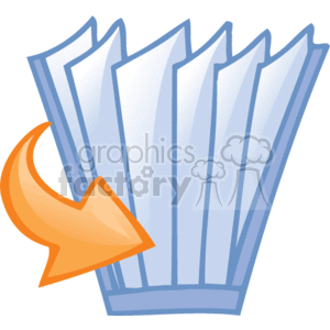 This image shows a file folder opened up, showing the bits of paper held inside. It has an orange arrow, which suggests the fact its being opened