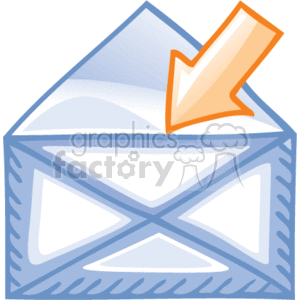 The image is a clipart illustration of an open envelope with a document partially pulled out. The envelope is white with a blue border, and there is a stylized orange check mark on top of the document, suggesting confirmation or approval. This image can represent mail, certified documents, or business correspondence in an office or business setting.