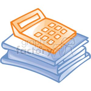 This clipart image depicts a calculator resting on a stack of file folders. These items are commonly associated with a business office environment, where calculators are used for accounting or numerical analysis and file folders are used to organize and store documents and papers. The image encapsulates the concept of business office supplies used for work and managing files and calculations.