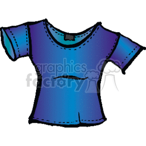 The clipart image depicts a short-sleeve t-shirt with a gradient color scheme transitioning from blue at the top to purple at the bottom. The t-shirt has visible stitching and what appears to be a tag at the back of the round neckline.