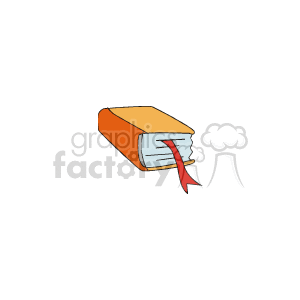 This clipart image features a closed book viewed from the side. The book has an orange cover and a red bookmark ribbon hanging out from the bottom, indicating the place where it may have been last opened.