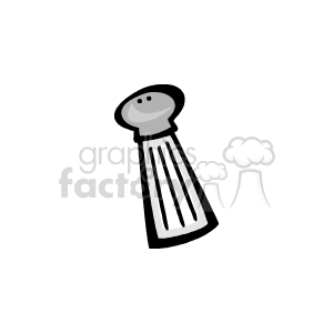 The image is a simple black and white clipart of a pepper shaker, which could be used to represent either a salt or pepper shaker due to its generic design. It has multiple holes on the top, and vertical stripes running down its body, which give the feeling of angles on the container