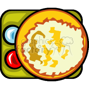 The image is a stylized clipart of a bowl of popcorn. The bowl appears to be a top view with popped kernels visible. The bowl has colorful rings on the edge, which could be decorative, or possibly dipping sauces / toppings