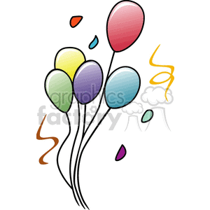 A simple cartoon depiction of birthday balloon with streamers going off around them. This could be for a birthday, wedding, anniversary, or anything else that you would use balloons for. 