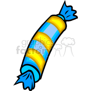 The clipart image shows a stylized representation of a candy piece, often associated with sweets given during the Christmas holidays. It resembles a wrapped candy, with a blue wrapper and yellow bands, giving it a festive appearance.
