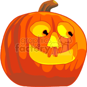 This clipart image features a traditional Halloween jack-o'-lantern with a carved face. The pumpkin has a grinning face with triangular eyes and a nose, and the inside is illuminated, suggesting it is lit by a candle.