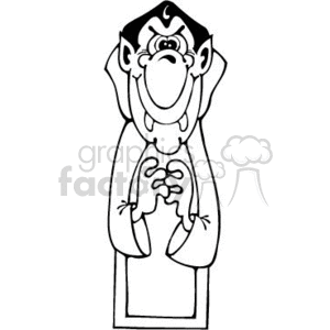 The clipart image depicts a cartoonish vampire character resembling the iconic Count Dracula. The vampire is shown with exaggerated features, including large pointed ears, prominent fangs, a high collar, and a mischievous grin. It's in a simple black and white line art style typical for clipart.