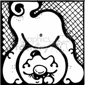 This is a black and white clipart image featuring a stylized representation of a ghost. The ghost is upside down, with its head on the floor looking through its 