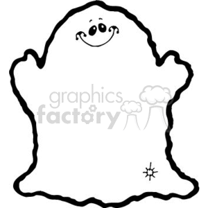 The image is a simple black and white clipart of a friendly-looking ghost. It has a cute facial expression with a smiling mouth and eyes, and there's a little star or sparkle near its base, suggesting the ghost may be twinkling or magical in some way.