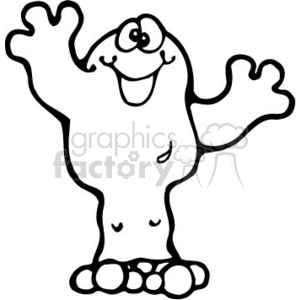 This is a cartoonish clipart image featuring a friendly-looking ghost. The ghost has an exaggerated expression with a big smile, round eyes (one of them winking), and its 'arms' raised as if to spook or greet. The ghostly figure appears to have a tail and feet with multiple toes, which is not typical for traditional ghost representations, adding a playful twist to the character.