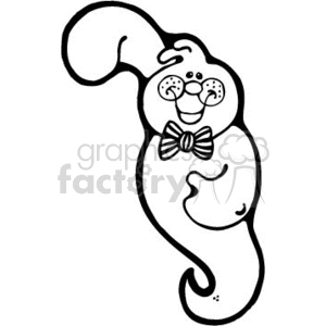 The clipart image shows a cartoon of a friendly ghost. The ghost is depicted with a smiling face, rosy cheeks, and a bow tie. Its tail curls at the end and it appears to be floating, as is typical for ghost illustrations.