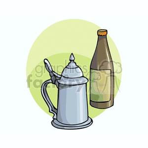 An Old Metal Stein and a Bottle